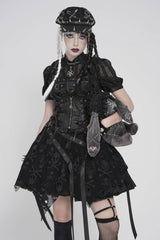 Black Double-Layered Lace Lace-Up Irregular Mesh Eyelet Women's Punk Skirt - Black - 1