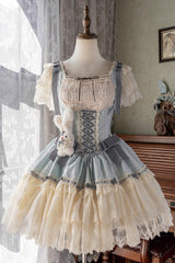 [Goodnight Alice] Sleeveless Ruffled Bow Lace-Up Sweet Lolita Jsk Dress 3 Colors - Product - 6
