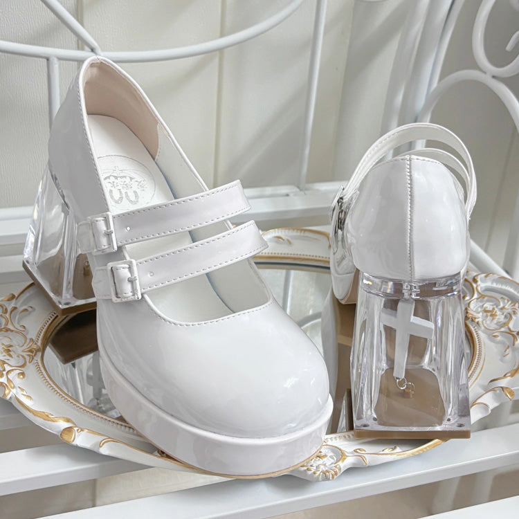 Gothic Sweet Lolita Cross-Shaped Transparent Block Heel Shoes - White - 5