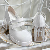 Gothic Sweet Lolita Cross-Shaped Transparent Block Heel Shoes - White - 5