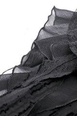Black Stand Collar Ruffled Short Sleeves Lace Spliced Women's Gothic Blouse - Product - 15