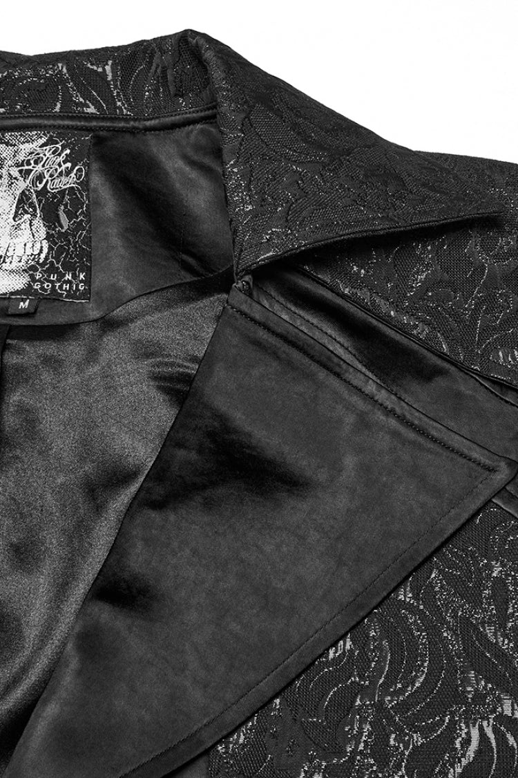 Black Lapel V Collar Long Sleeves Embroidery Men's Gothic Vest - Product - 5