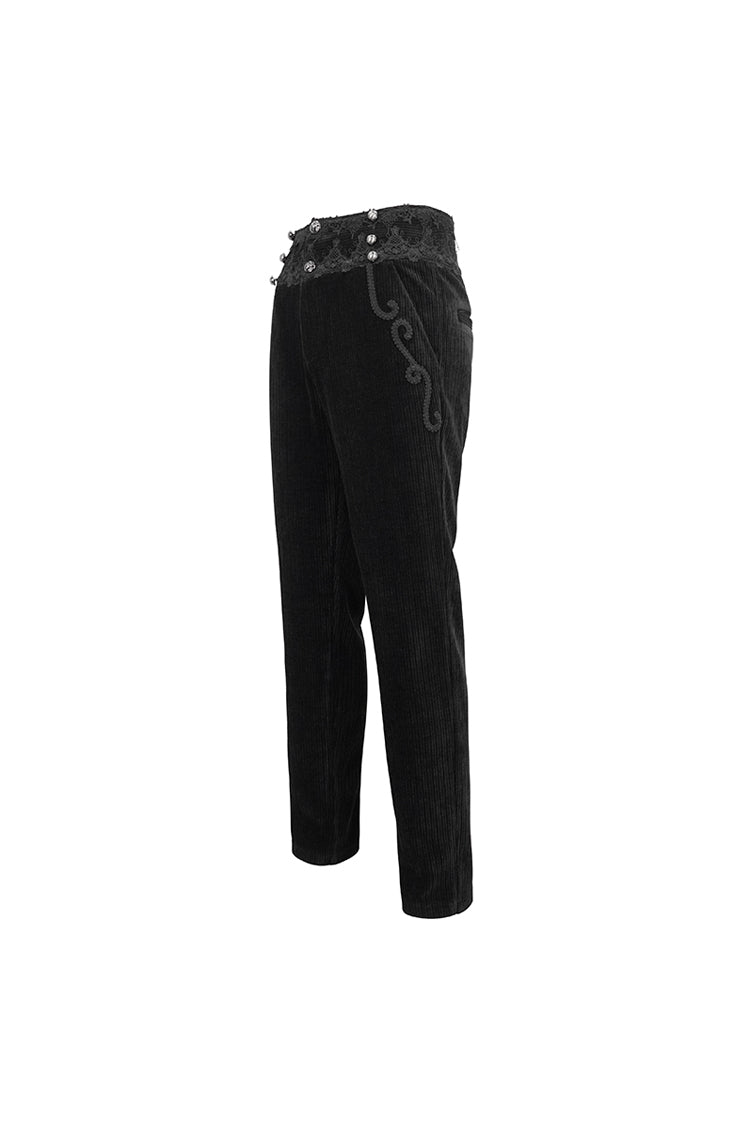 Black High Waisted Lace Splice Men's Gothic Pants - Product - 9