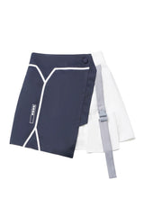 Blue/White [Message Overload] Techwear Long Sleeves Embroidered Asymmetric Jirai Kei Coat Skirt Set - Skirt - 6