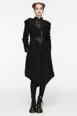 Black Irregular Hooded Women's Punk Long Coat - Product - 2