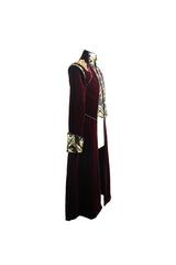 Black/Red Jacquard Gold Faded Buttons Fleece Long Men's Gothic Coat - Product - 6