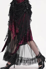 Black/Purple Tassels Mesh Women's Gothic Long Skirt - Product - 2