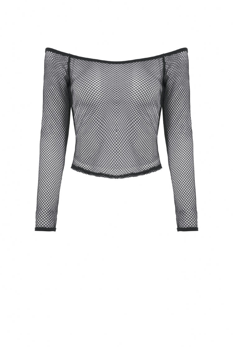 ブラック オフショルダー 長袖 メッシュ レディース ゴシック Versatile Top 商品画像