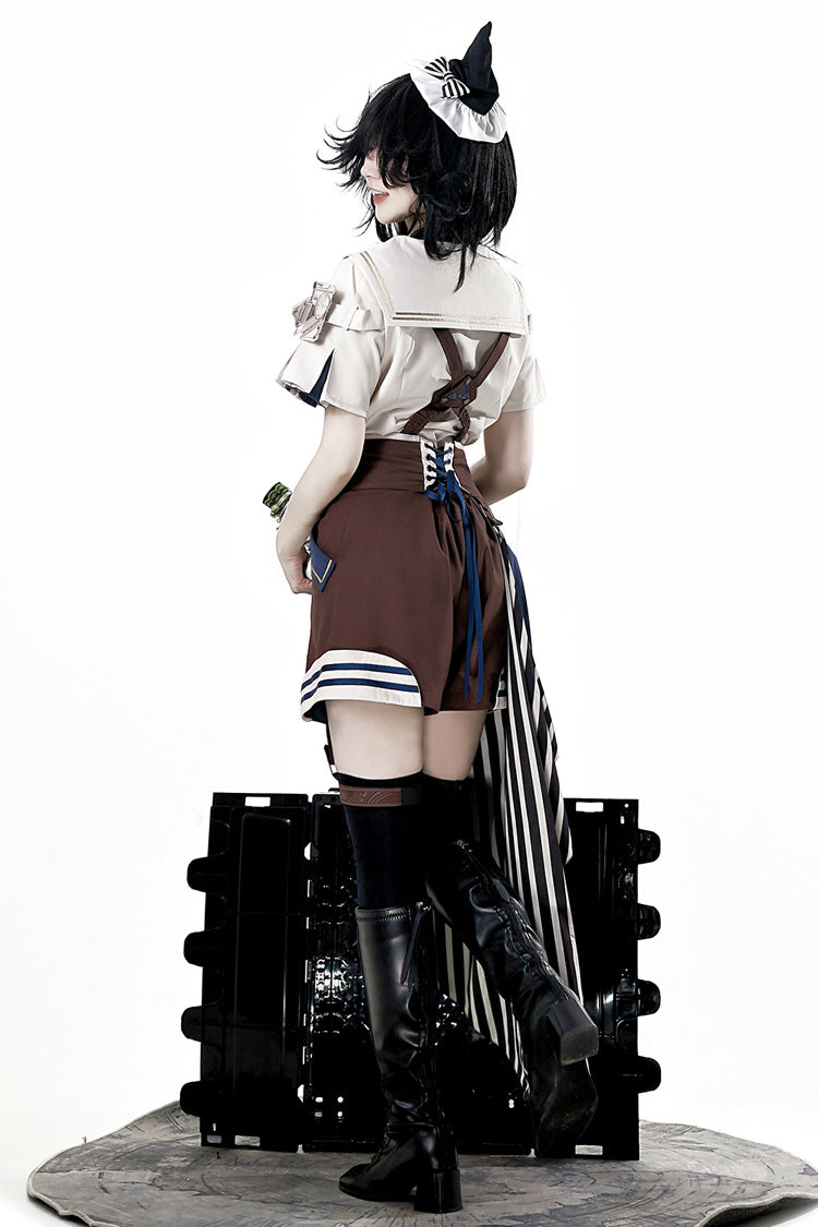 Brown [Inventor of Wonderful Equipment] Ouji Punk Cool Lolita Bib Shorts - Product - 13