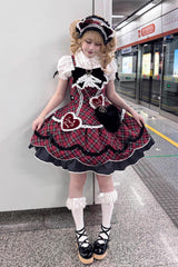 Red [Shibuya Sweetheart] Sleeveless Plaid Print Ruffle Bowknot Sweet Lolita Jsk Dress (Plus Size Support) - Product - 2