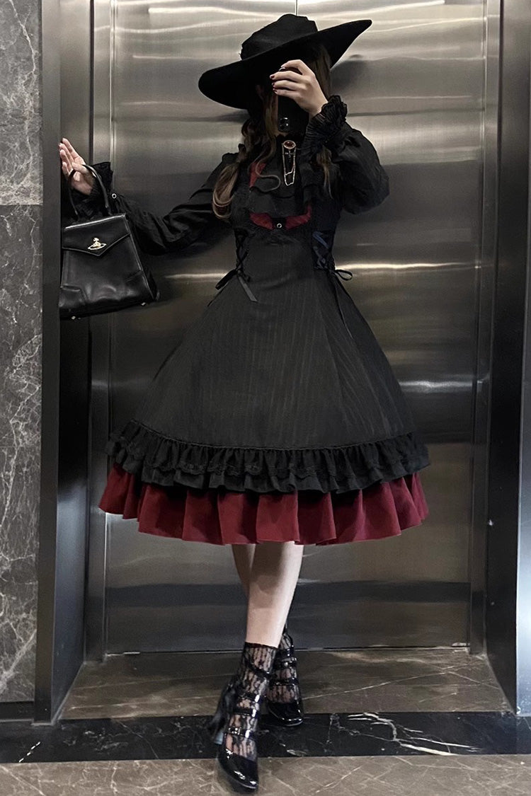 Point Manor Solid Color Stand Collar Long Sleeves Multi-layer Ruffle Gothic Lolita Dress 5 Colors - Product - 19