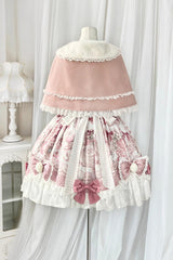 Pink [Cat Dessert House] Print Ruffle Bowknot Sweet Lolita Jsk Dress Set - Product - 4