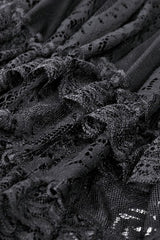 Black Off Shoulder Short Flutter Sleeves Lace-Up Lace High/Low Women's Gothic Prom Slip Dress - Product - 15