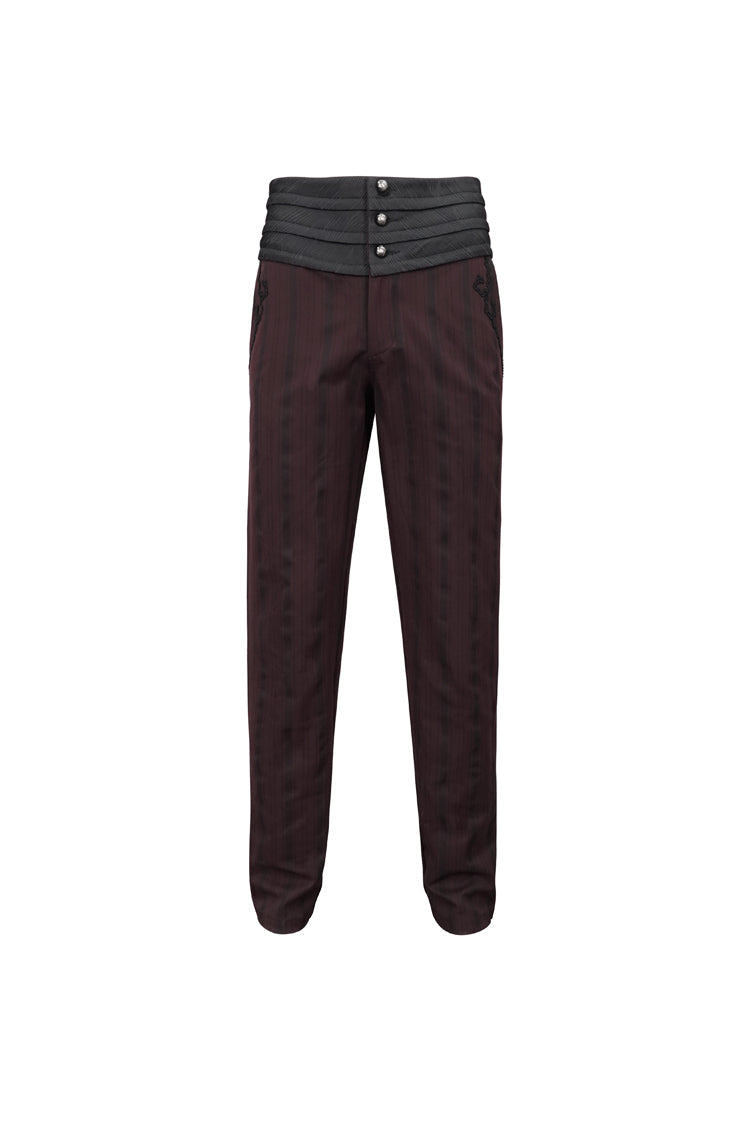Red Retro Mid High Waist Micro Elastic Striped Woven Stitching Three Dimensional Jacquard Men's Gothic Trousers - Product - 5
