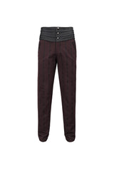 Red Retro Mid High Waist Micro Elastic Striped Woven Stitching Three Dimensional Jacquard Men's Gothic Trousers - Product - 5