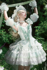 Green [Tulip and Wind Chime] Multi-Layered Ruffle Bowknot Lace Sweet Gorgeous Lolita Jsk Dress - Green - 1