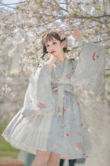 Japanese Trumpet Sleeves Lace Ruffled Cherry Blossom Print Sweet Lolita OP Dress - Product - 4