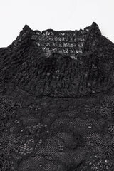 Black/Red Long Trumpet Sleeves Spliced Lace Lace-Up Women's Gothic Blouse - Product - 5