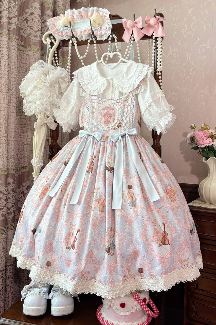 [Sweetheart Party] Sleeveless Printed Ruffled Embroidered Lace Sweet Lolita Jsk Dress 3 Colors - Product - 4
