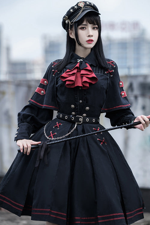 Black Punishment Execution Officer Series Military Style Shirt and Skirt Set Gothic Lolita Dress - Product - 2