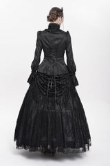Black Stand Collar Long Sleeves Jacquard Hollow Lace Women's Gothic Blouse - Product - 12