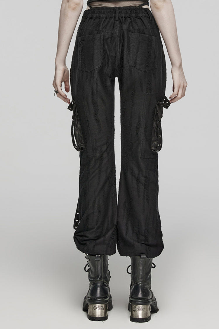 Black Eyelet Pocket Knitted Women's Steampunk Loose Pants - Product - 3