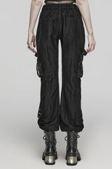 Black Eyelet Pocket Knitted Women's Steampunk Loose Pants - Product - 3