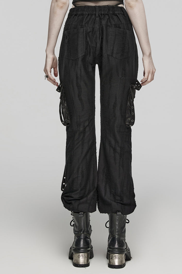 Black Eyelet Pocket Knitted Women's Steampunk Loose Pants - Product - 3