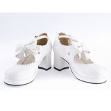 White PU Round Toe Ankle Straps Bow Decoration Platform Sweet Lolita Shoes - Product - 5