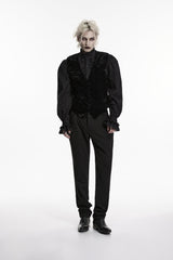 Black V Collar Printed Slim Buckled Men's Gothic Retro Velvet Vest - Product - 3