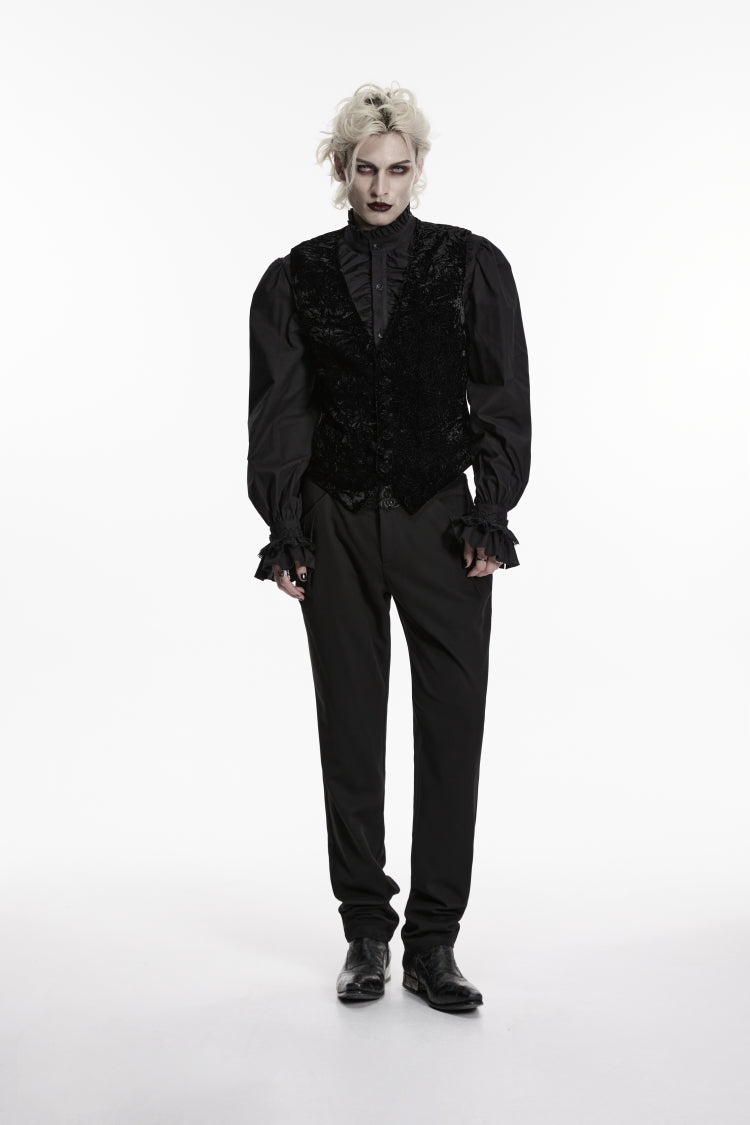 Black V Collar Printed Slim Buckled Men's Gothic Retro Velvet Vest - Product - 3