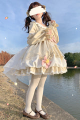 [Pray Star] Long Sleeves Double-Layered Ruffle Bowknot Stitching Lace Sweet Lolita Dress 5 Colors - Product - 12
