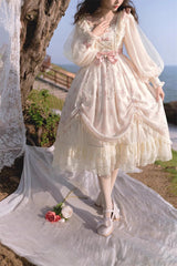 Ivory Time Letter Multi-layer Print Ruffle Bowknot Daily Sweet Elegant Lolita Dress - Product - 7
