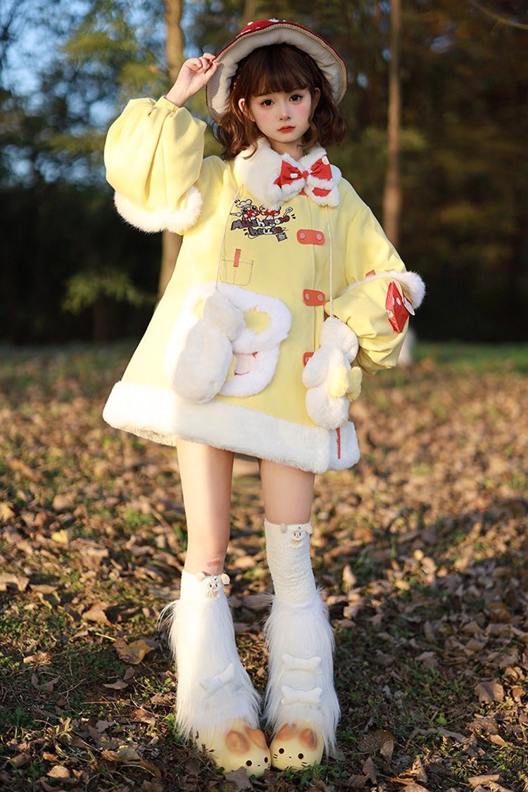 Yellow [Mushroom House] Long Sleeves Embroidery Bowknot Sweet Lolita Coat - Product - 10