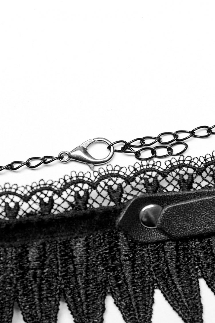 Black Adjustable Size Feather Lace Women's Gothic Choker - Product - 7