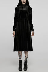 Black Long Sleeves Invisible Zipper High Waisted Hollow Stitching Women's Gothic Dress - Black - 1