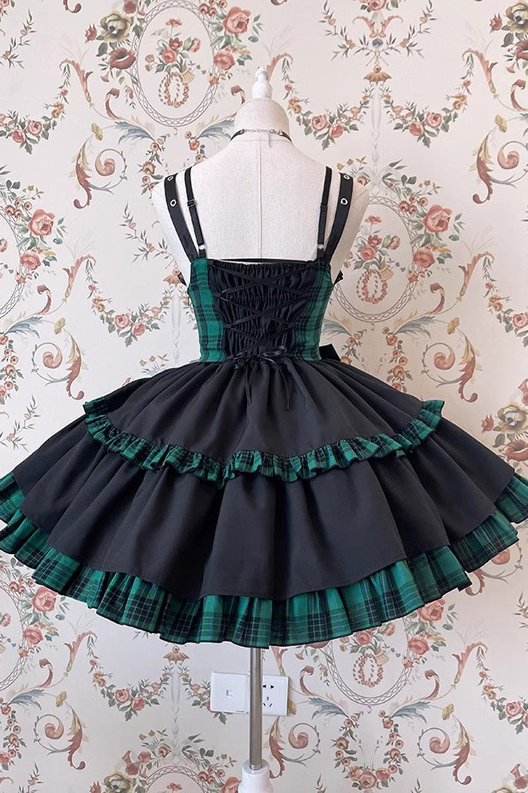 Black/Green Sleeveless Multi-layer Ruffle Bowknot Gothic Lolita Jsk Dress - Product - 5