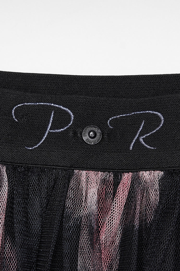 Rose Print Embroidery Stitching Lace Sheer Mesh Women's Gothic Skirt 2 Color - Product - 6