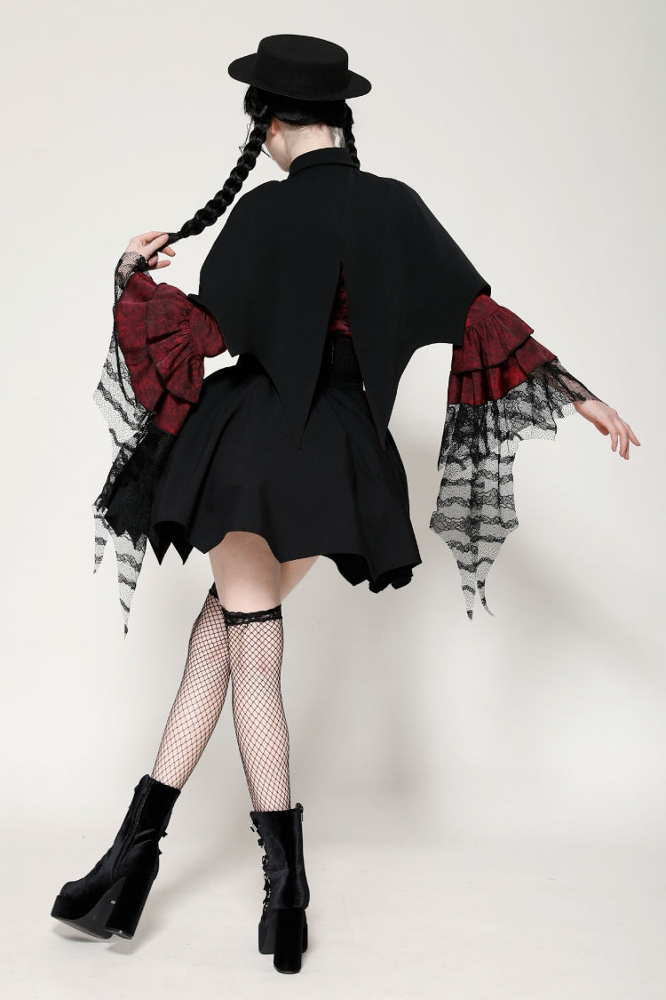 Black/Red Bat Collar Diamond Bat-Shaped Women's Gothic Capelet - Product - 4