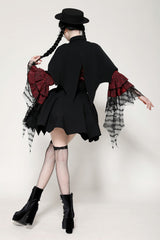 Black/Red Bat Collar Diamond Bat-Shaped Women's Gothic Capelet - Product - 4