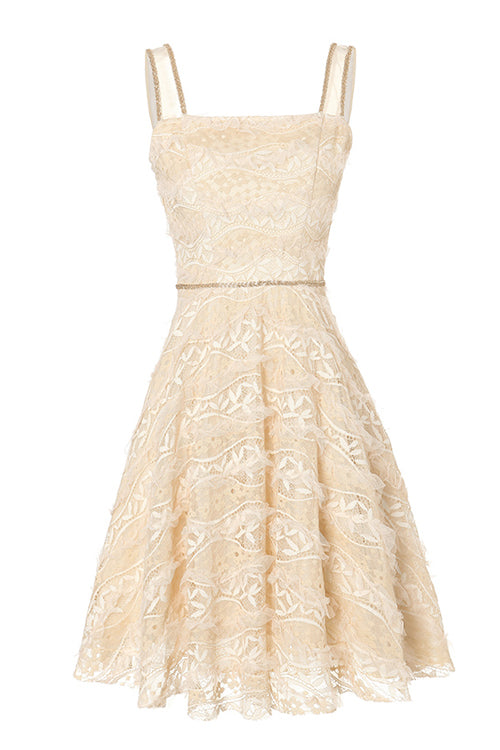 Beige Elegant Lace Embroidered High Waisted Sweet Lolita JSK Dress - Product - 5