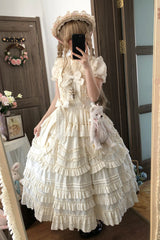 Apricot [Heart In Love] Multi-Layered Ruffled Bow Sweet Lolita Jsk Dress - Product - 5