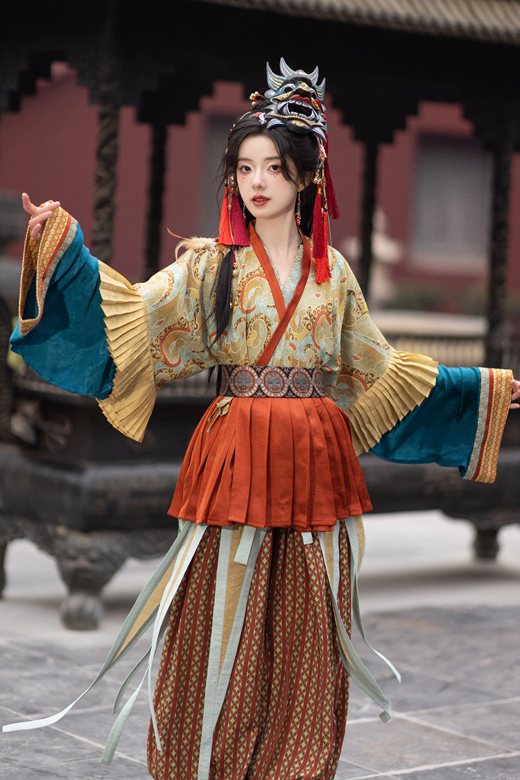 Multi-Color [Mountain and Sea Oath] Long Sleeves Print Ruffle Embroidery Classic Hanfu Set - Product - 7