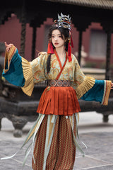 Multi-Color [Mountain and Sea Oath] Long Sleeves Print Ruffle Embroidery Classic Hanfu Set - Product - 7