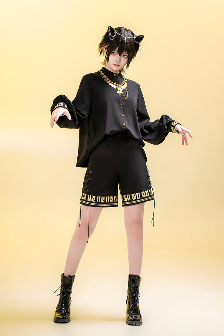 Black [Black Cat] Long Sleeves Print Embroidery Ouji Gothic Prince Handsome Lolita Blouse - Product - 8
