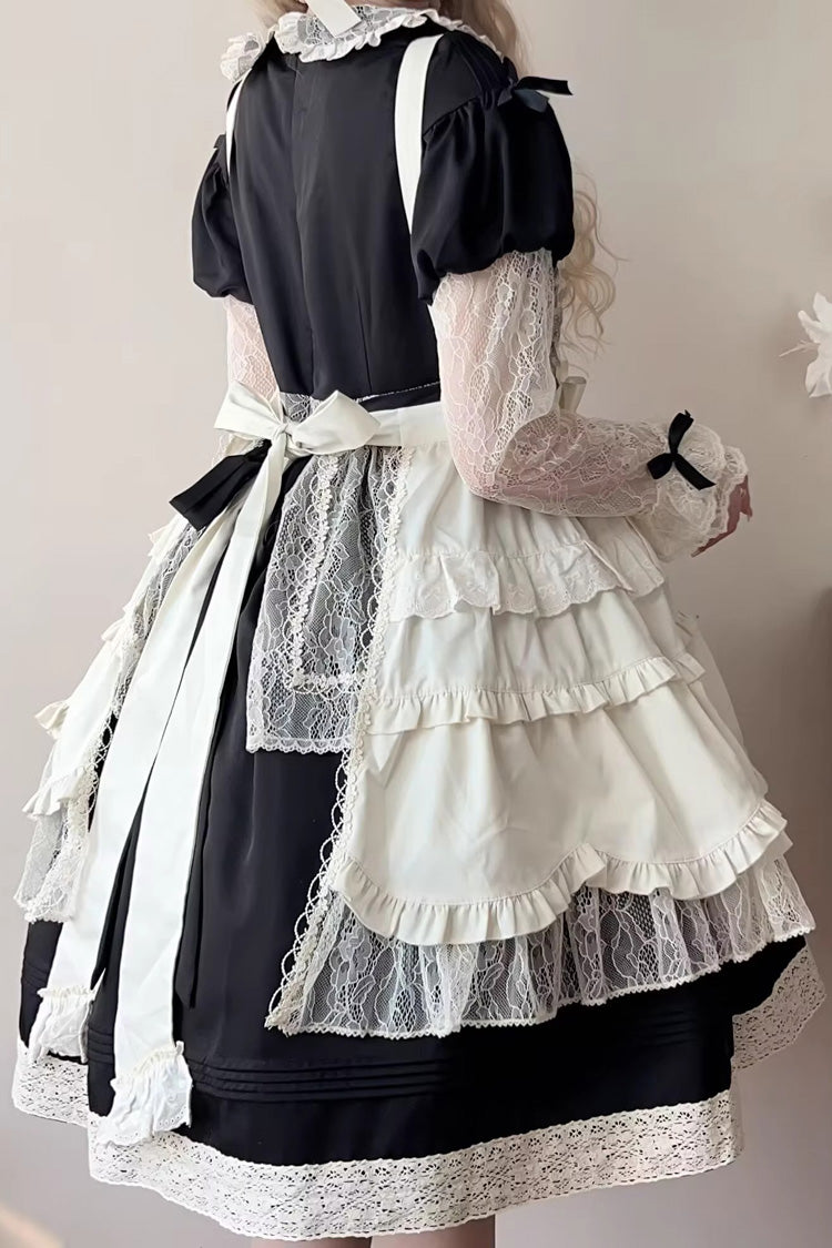 Black [Mist over Flowers Along the Path] Lapel Collar Long Sleeves Embroidery Bowknot Lace Sweet Lolita Dress - Product - 7