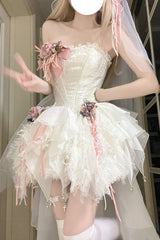 White Sleepless Poem Fishbone Bowknot Asymmetric Sweet Lolita Jsk Dress - Product - 5