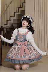 Blue Doll Print Ruffle Bowknot Sweet Lolita Strap Dress - Product - 2