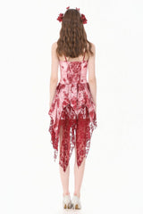Red/White Multi-Layered Asymmetric Tie-dyed Women's Gothic Slip Dress - Product - 11