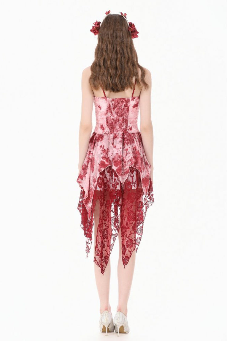 Red/White Multi-Layered Asymmetric Tie-dyed Women's Gothic Slip Dress - Product - 11